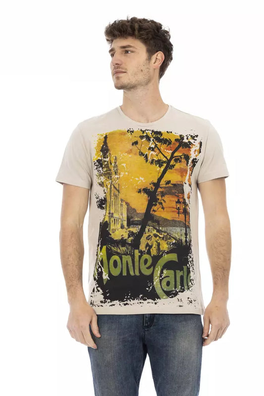 Beige T-shirt met ronde hals en print op de voorkant