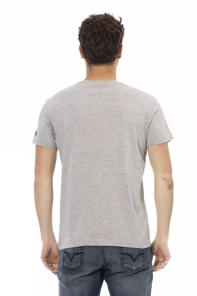 Camiseta gris elegante de manga corta con cuello redondo