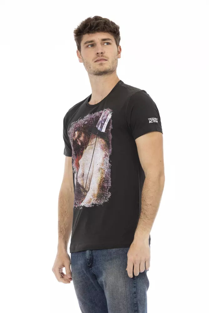 Camiseta de manga corta negra informal elevada