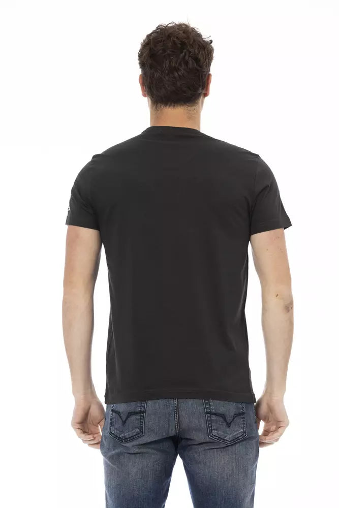 Camiseta de manga corta negra informal elevada