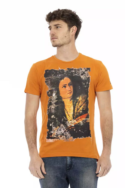 Camiseta naranja elegante de manga corta con cuello redondo