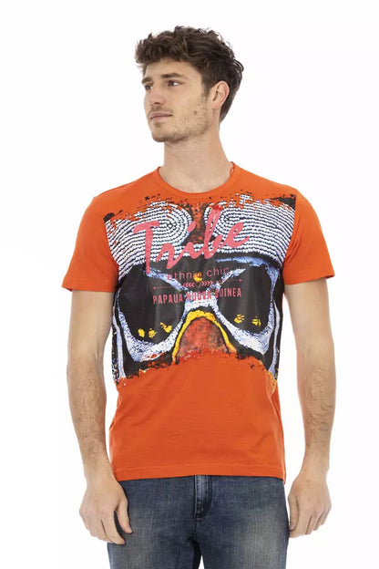 Levendig oranje T-shirt met ronde hals en print