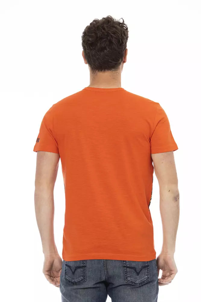 Levendig oranje T-shirt met ronde hals en print