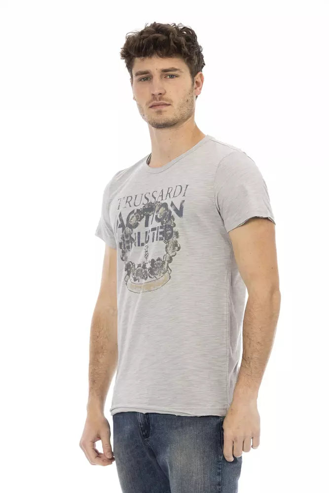 Elegante Camiseta Gris de Manga Corta con Estampado