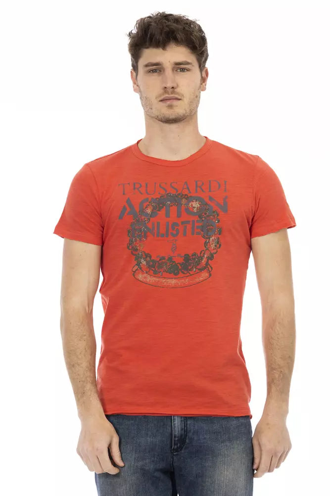 Strak rood T-shirt met ronde hals en print op de voorkant