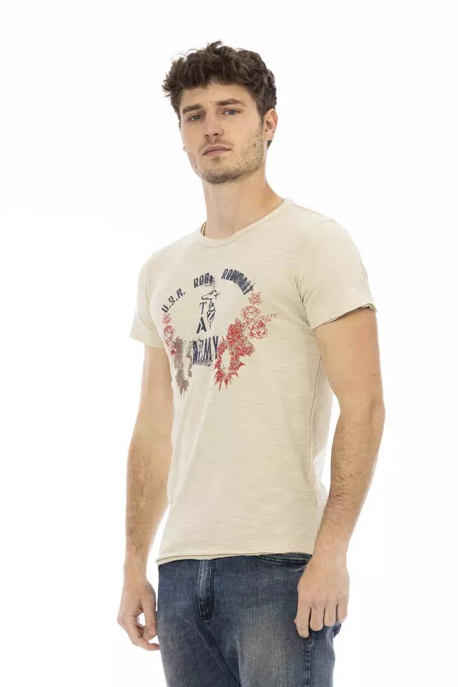 Beige katoenmix T-shirt met korte mouwen