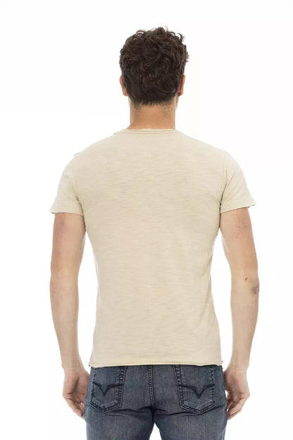 Beige katoenmix T-shirt met korte mouwen