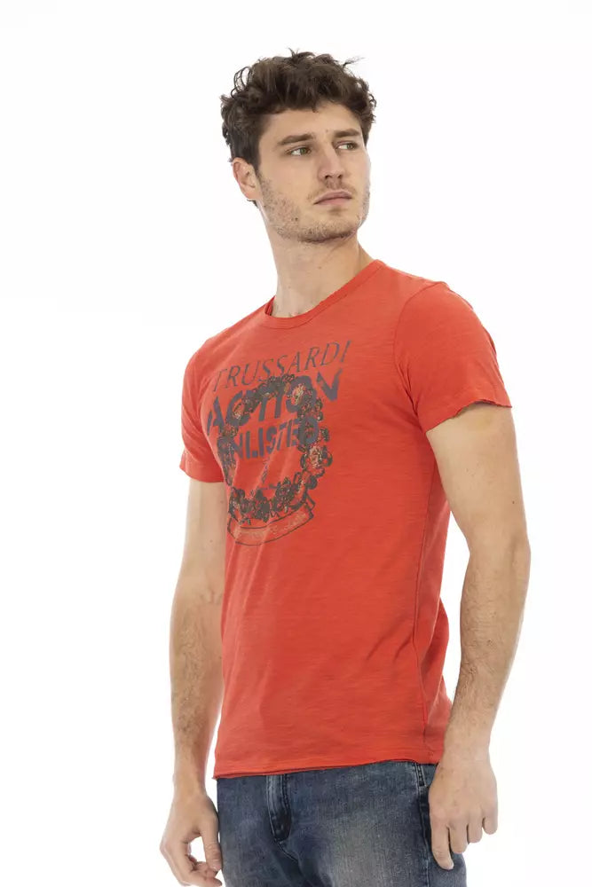 Elegante camiseta roja con cuello redondo y estampado frontal