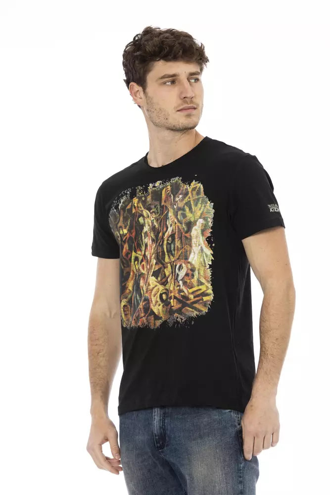 Camiseta elegante de mezcla de algodón negra para hombre