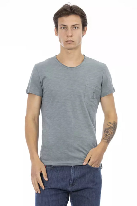 Elegante camiseta gris con bolsillo y estampado único