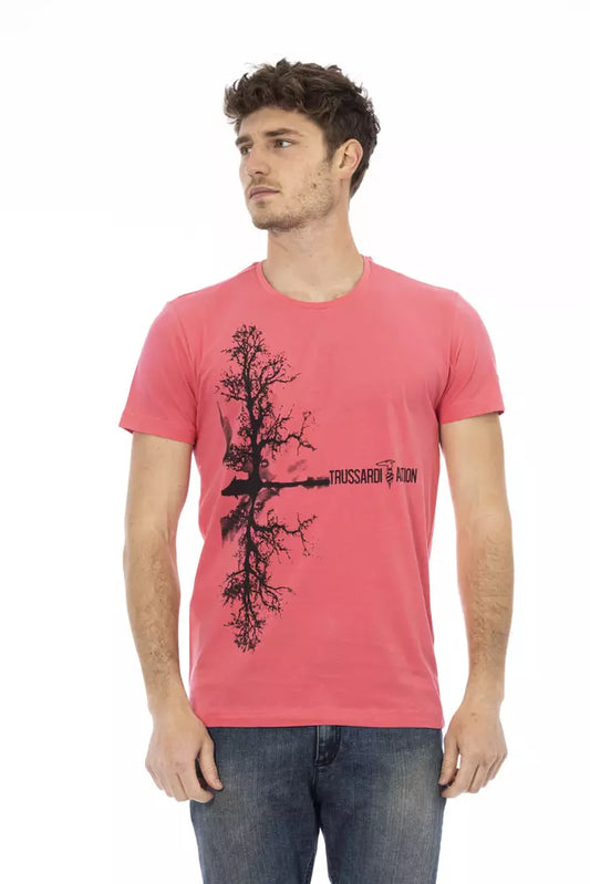 Camiseta rosa elegante de manga corta con estampado frontal único