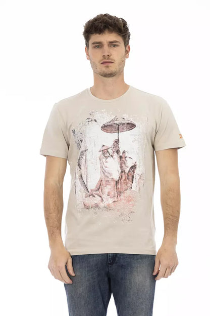 Beige luxe T-shirt met korte mouwen en print op de voorkant