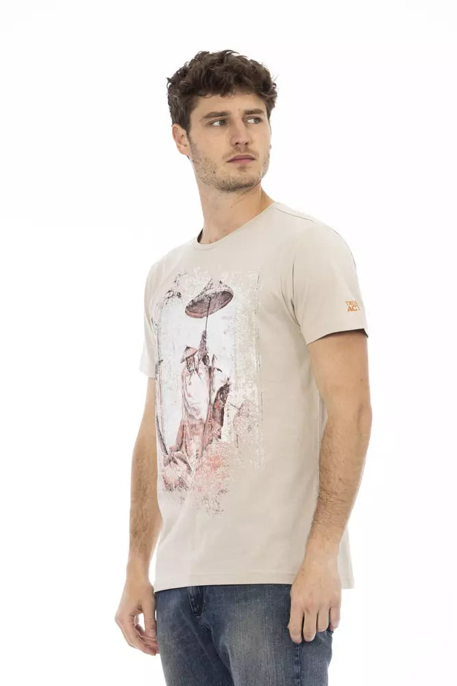 Beige luxe T-shirt met korte mouwen en print op de voorkant