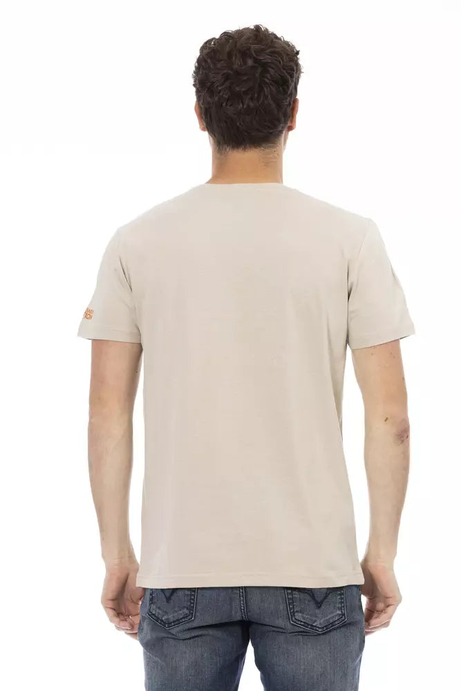 Camiseta de lujo beige de manga corta con estampado frontal