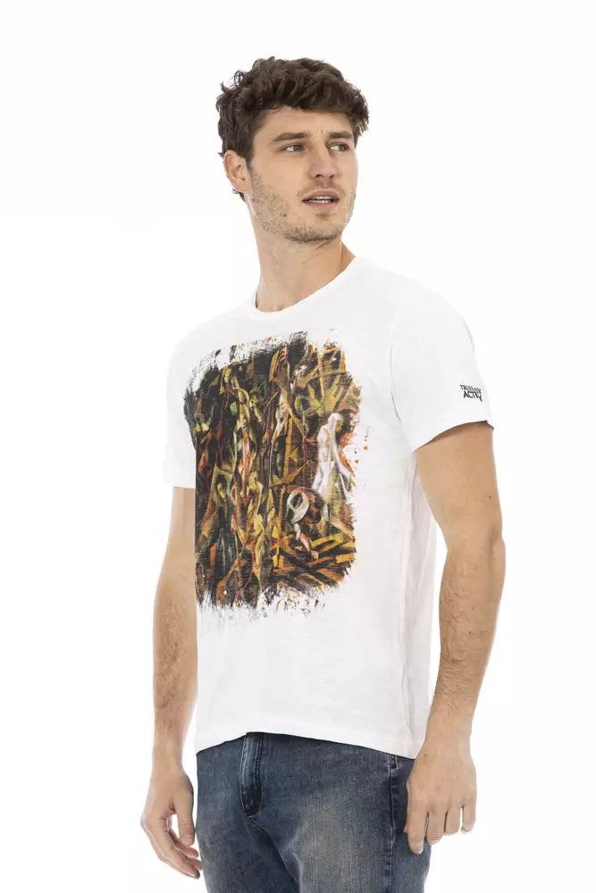 Elegant wit T-shirt met ronde hals en print op de voorkant