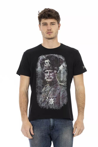 Elegante camiseta gráfica negra con estilo artístico