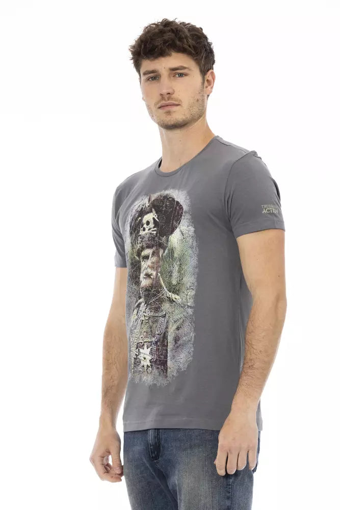 Elegant grijs T-shirt met ronde hals en print op de voorkant