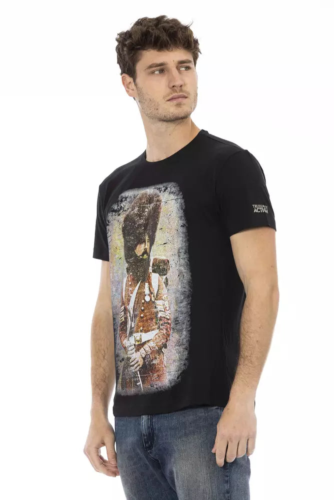 Elegant casual zwart T-shirt met unieke print op de voorkant