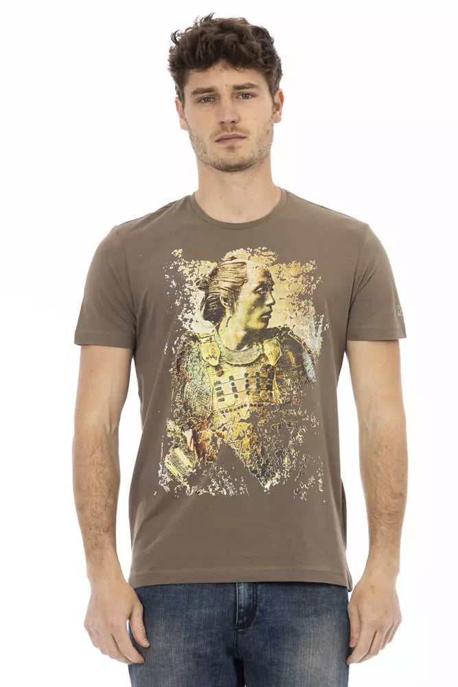 Chique bruin katoenmix T-shirt met korte mouwen