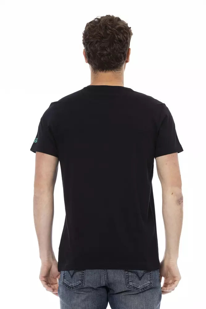 Camiseta negra informal elevada con estampado frontal único