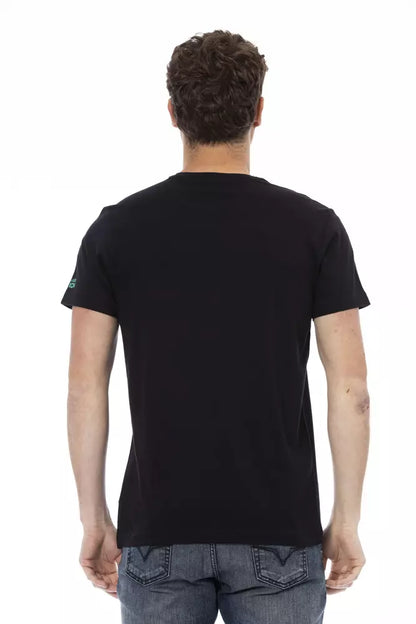 Camiseta negra informal elevada con estampado frontal único