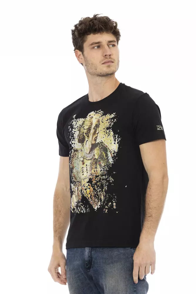 Elegant zwart T-shirt met ronde hals en unieke print