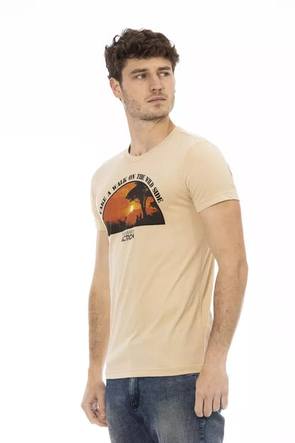 Camiseta beige de manga corta con estampado elegante