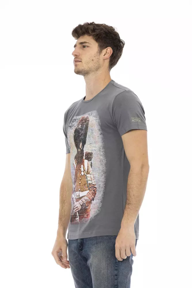 Camiseta gris elegante de manga corta con cuello redondo