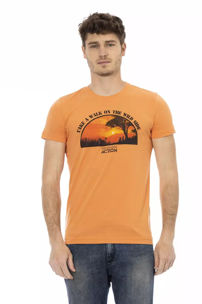 Chique oranje T-shirt met korte mouwen en print