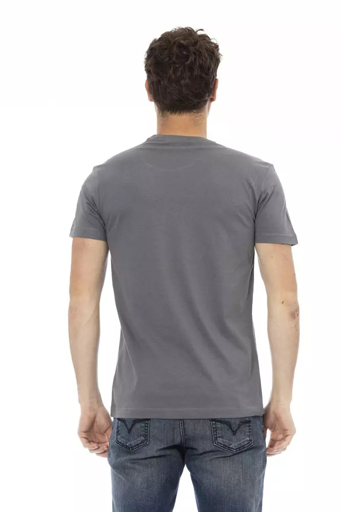 Camiseta gris elegante de manga corta con cuello redondo