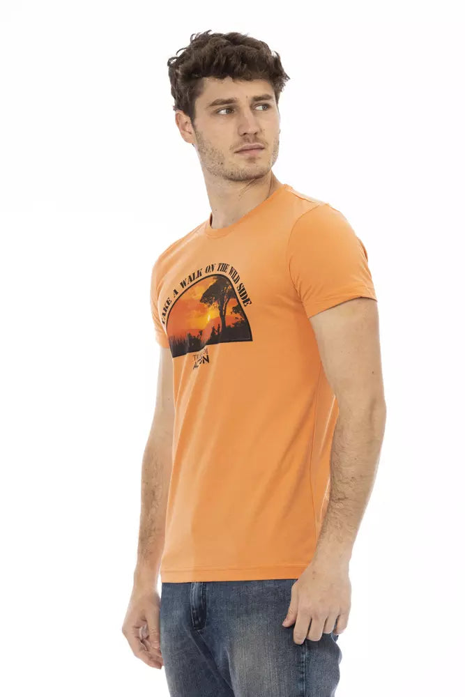 Chique oranje T-shirt met korte mouwen en print