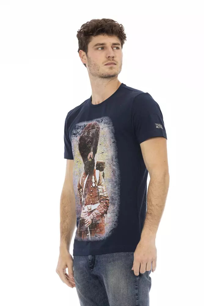 Elegante camiseta azul de verano con estampado frontal único