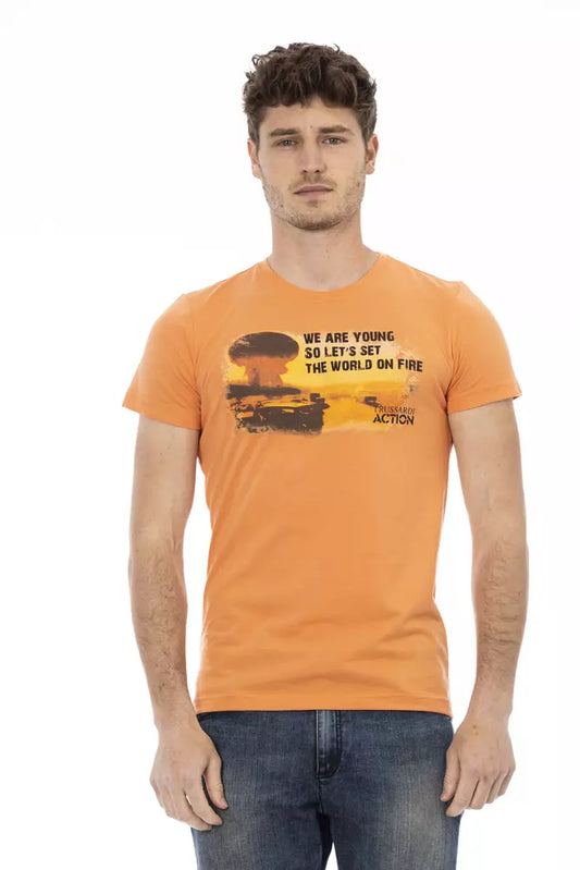 Oranje katoenmix T-shirt met chique print op de voorkant