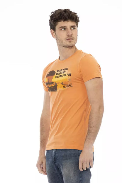 Oranje katoenmix T-shirt met chique print op de voorkant