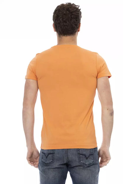 Oranje katoenmix T-shirt met chique print op de voorkant