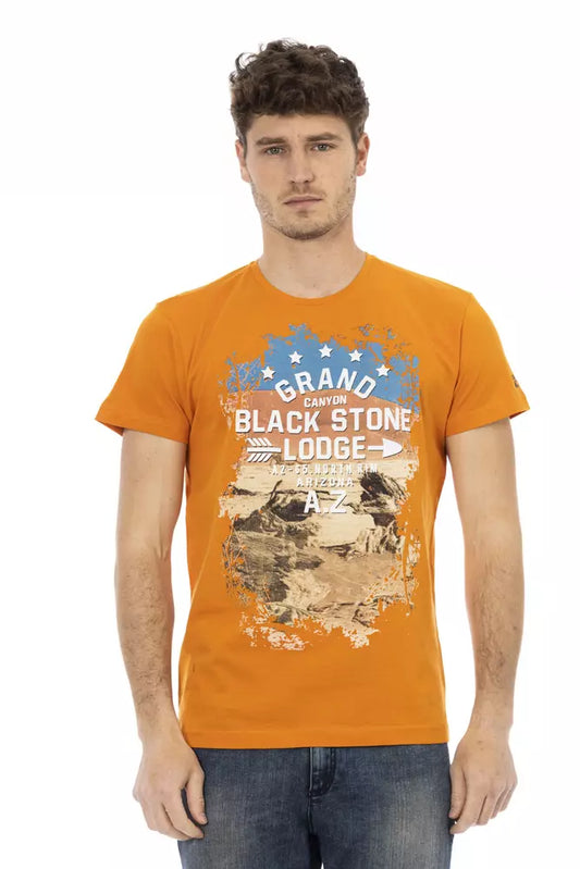 Oranje T-shirt met korte mouwen en ronde hals