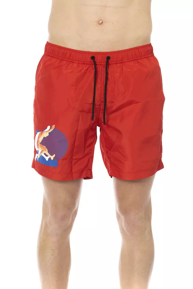 Red Polyester Men Swim Short