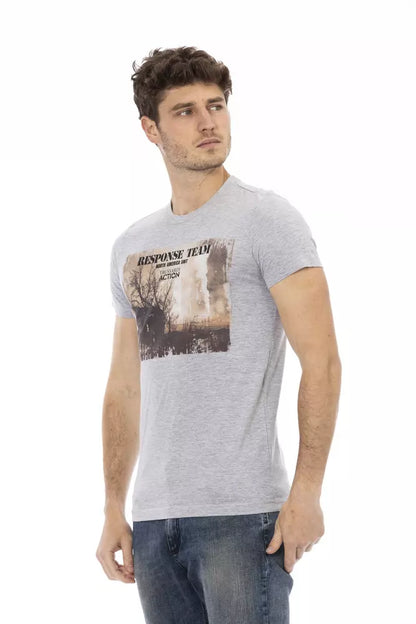 Camiseta elegante de cuello redondo en mezcla de algodón gris