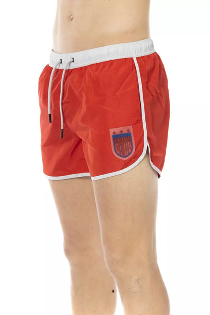 Red Polyester Men Swim Short