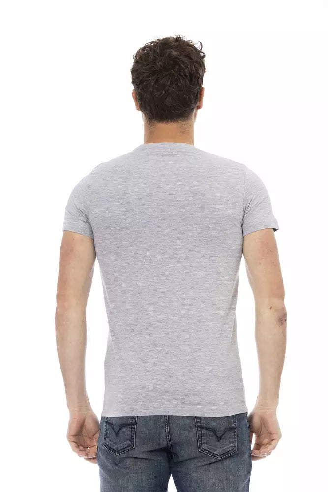 Camiseta elegante de cuello redondo en mezcla de algodón gris