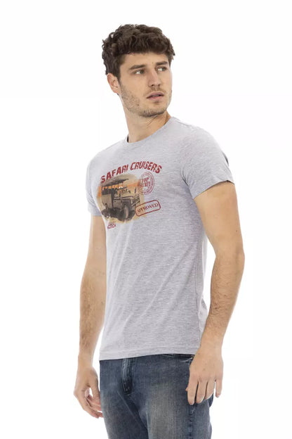 Camiseta gris elegante de manga corta con cuello redondo