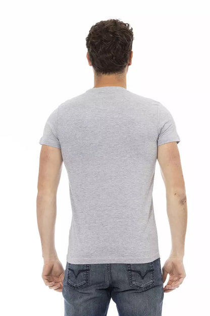 Camiseta gris elegante de manga corta con cuello redondo