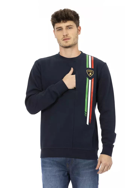 Sudadera azul con cuello redondo y emblema de escudo elegante