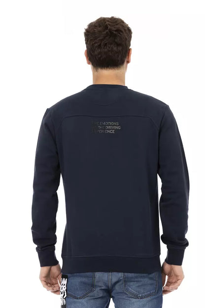 Strak schildembleem blauw sweatshirt met ronde hals