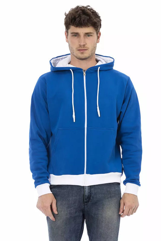 Elegante blauwe wollen hoodie met ritssluiting