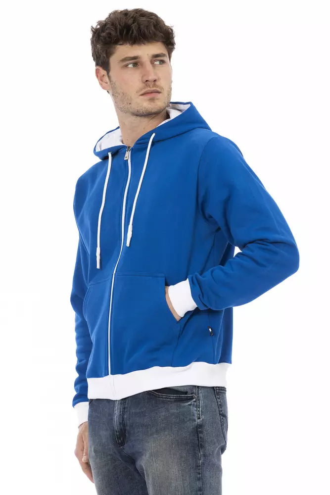 Elegante sudadera con capucha de lana azul con cierre de cremallera