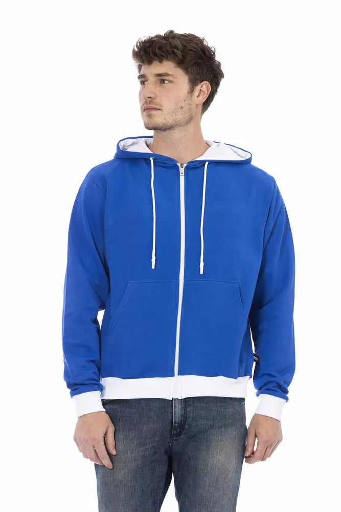 Elegante sudadera con capucha de lana azul con logo trasero