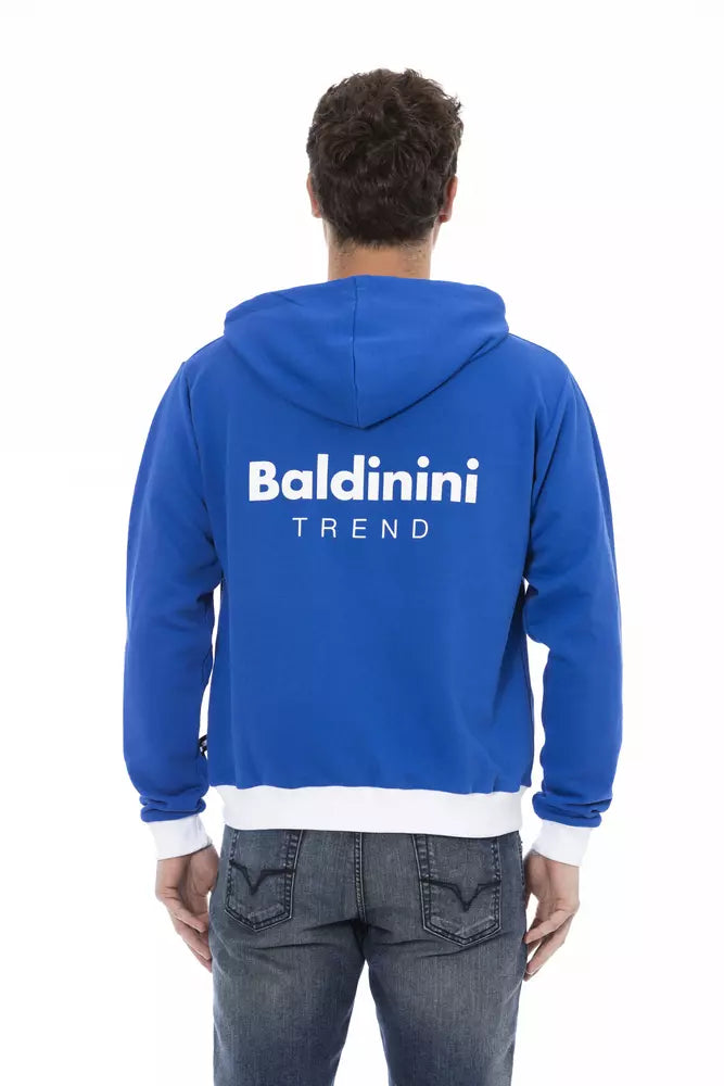 Elegante sudadera con capucha de lana azul con logo trasero