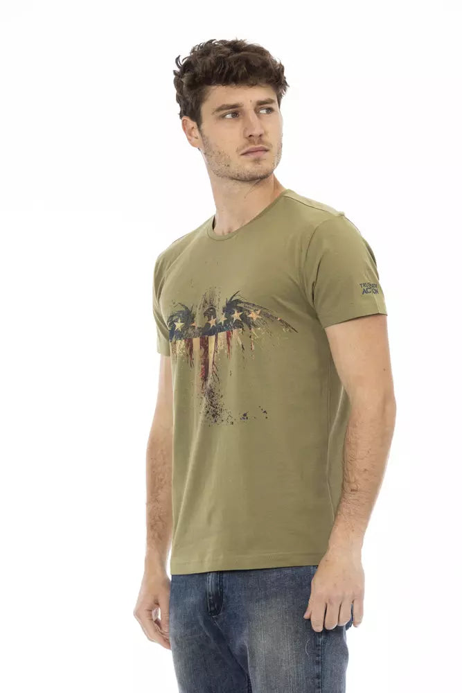 Elegant groen T-shirt met artistieke print op de voorkant