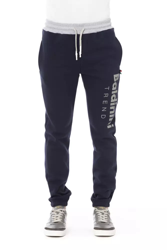 Driekleurige fleece sportbroek met inzetstuk in blauw